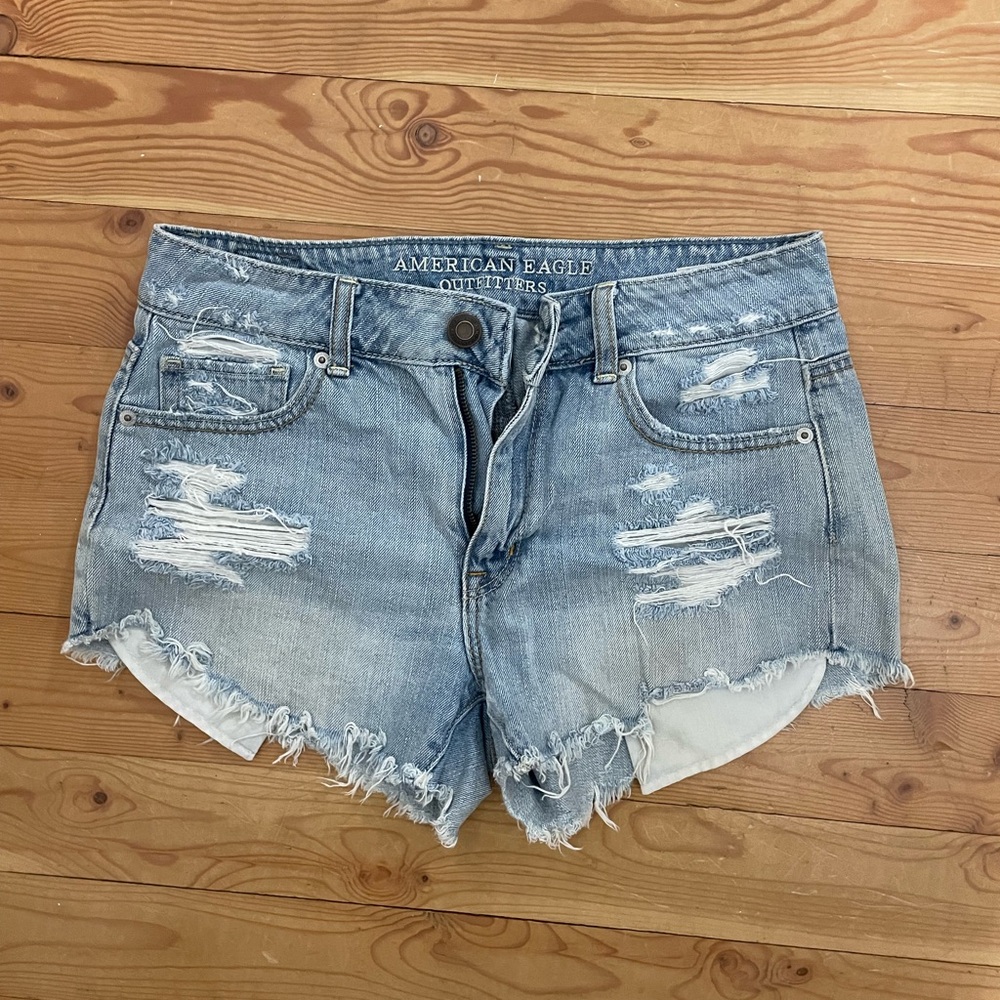 American Eagle Outfitters Women's Distressed Denim Shorts - Blue